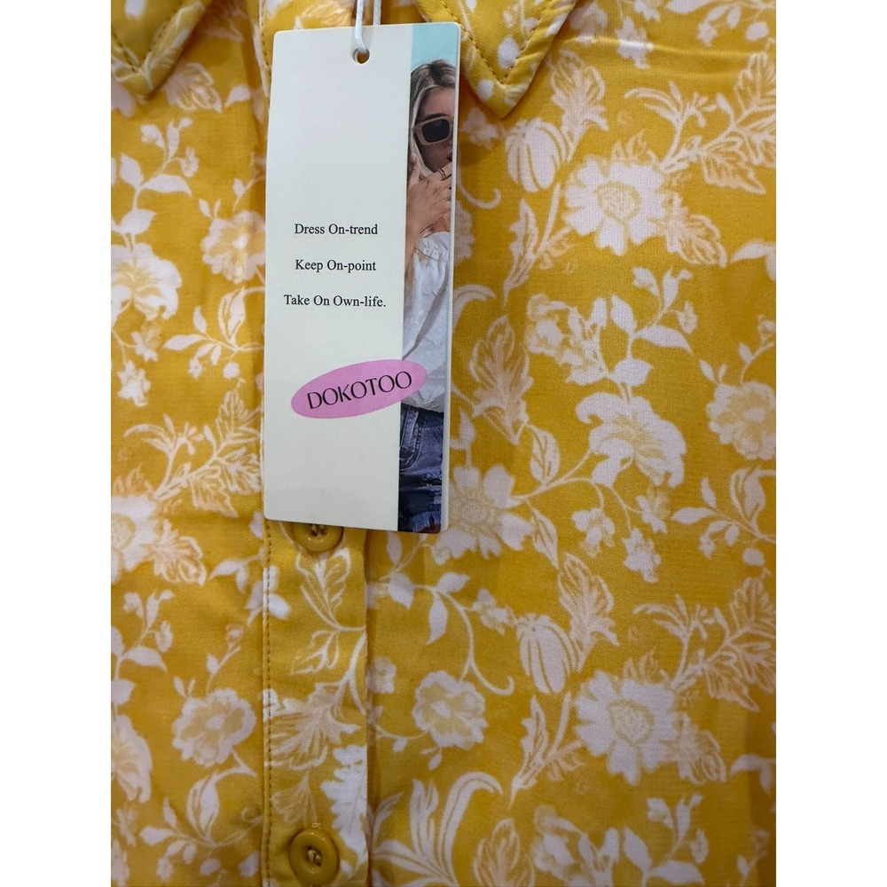 NWT Dokotoo XL Yellow White Long Sleeve Blouse Balloon Sleeve Smocked Cuffs - Picture 4 of 10